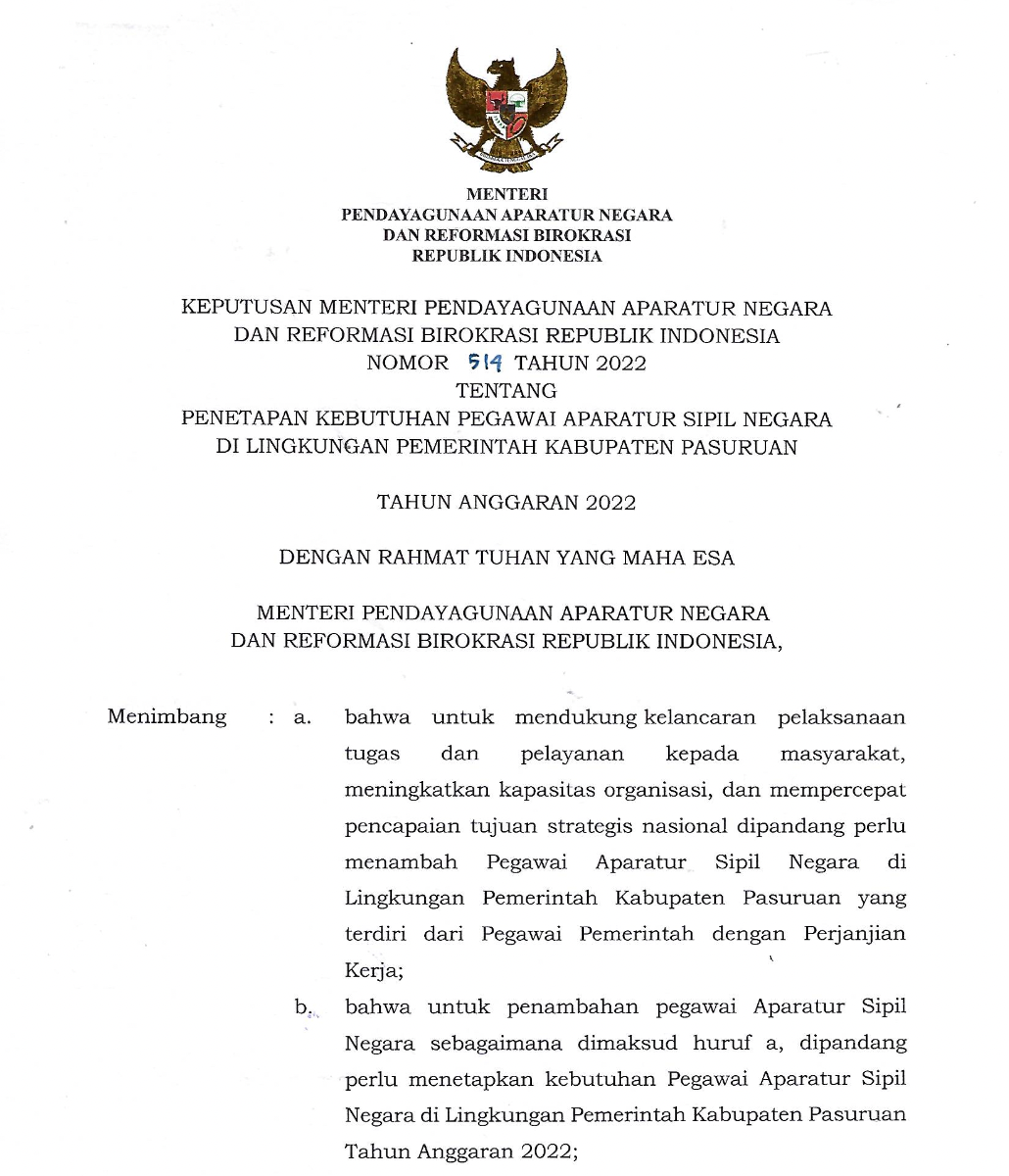 Formasi Resmi PPPK 2022 Kabupaten Pasuruan